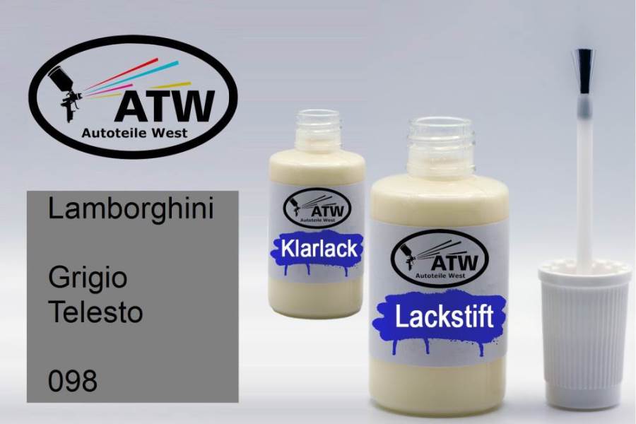 Lamborghini, Grigio Telesto, 098: 20ml Lackstift + 20ml Klarlack - Set, von ATW Autoteile West.